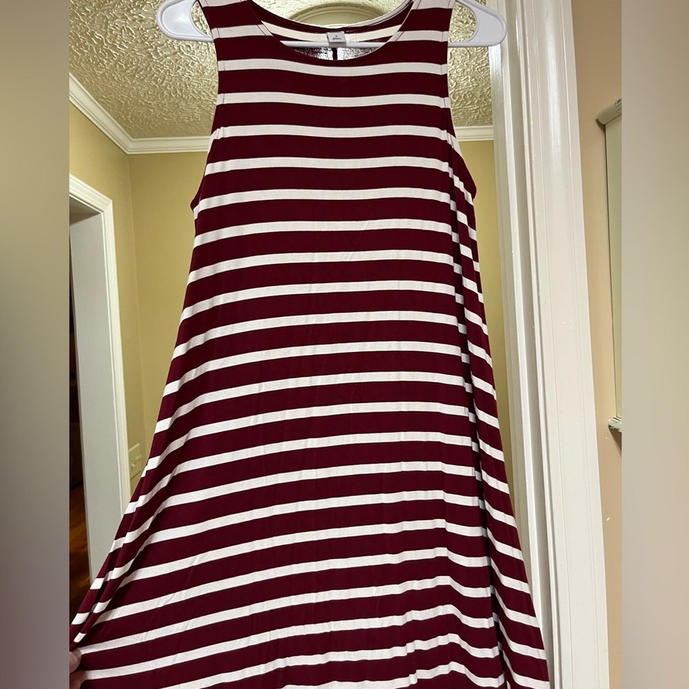 Burgundy and white striped dress. Size medium.
